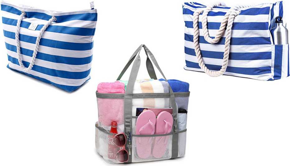 Bolsa de playa organizada con todos los accesorios esenciales