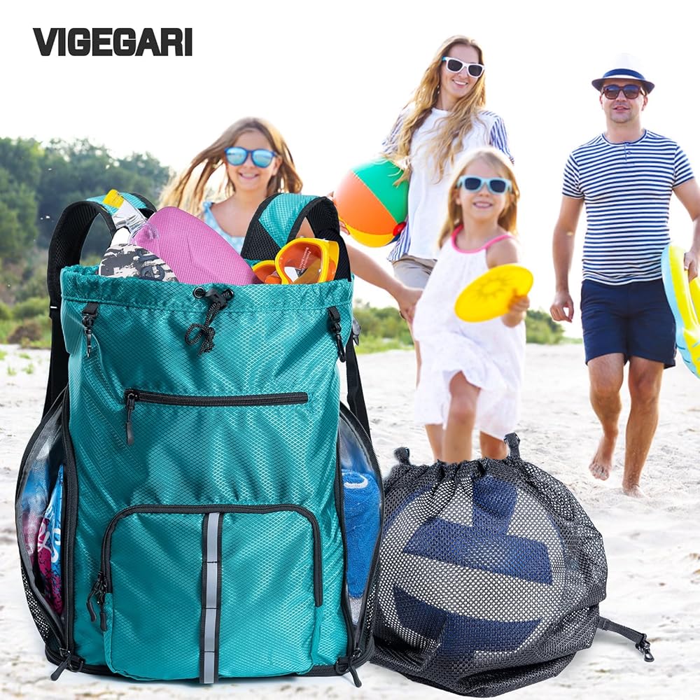 Mochila de playa grande impermeable con compartimentos para organizar accesorios