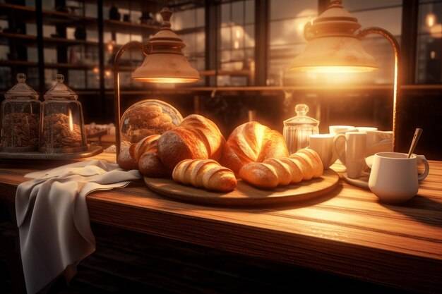Croissant café ambiente acogedor.